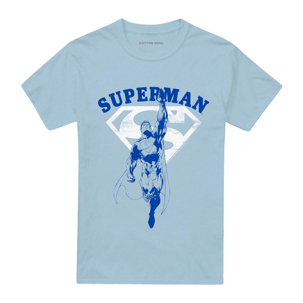 Light Blue - Front - Superman Unisex Adult Flying Outline T-Shirt