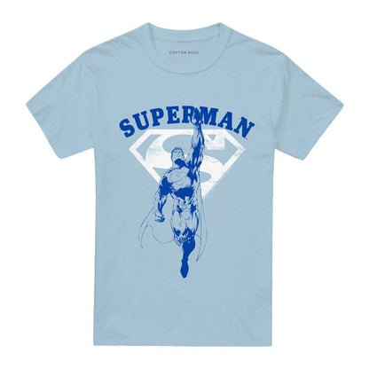 Light Blue - Front - Superman Unisex Adult Flying Outline T-Shirt