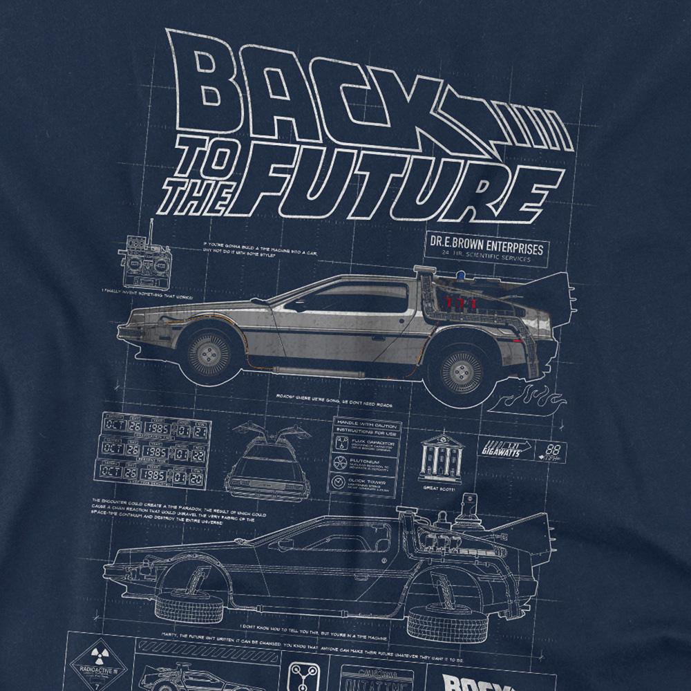 Navy - Side - Back To The Future Unisex Adult Schematic T-Shirt
