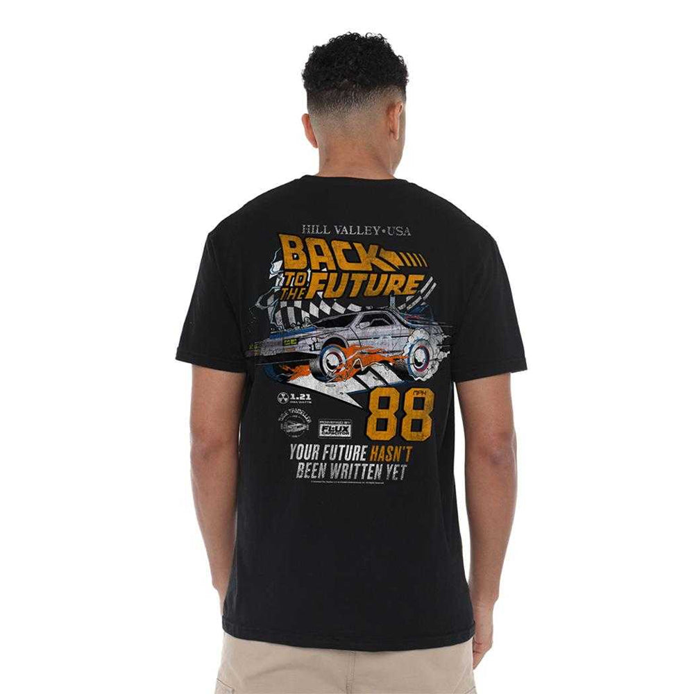 Black - Pack Shot - Back To The Future Unisex Adult Racing 88Mph T-Shirt