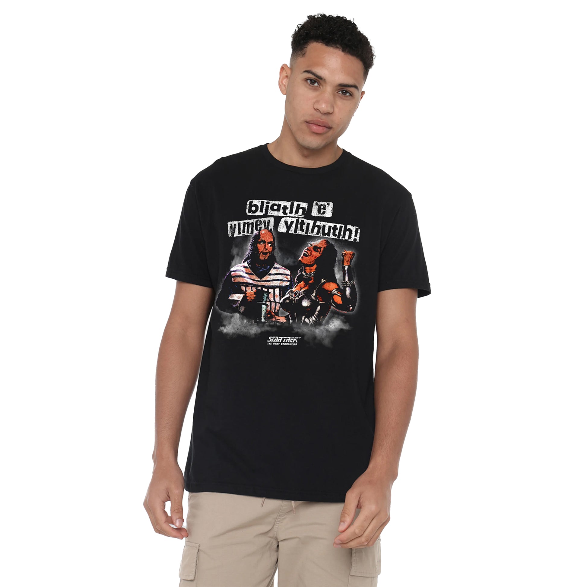 Black - Front - Star Trek: The Next Generation Unisex Adult Klingon Stop Talking Drink T-Shirt