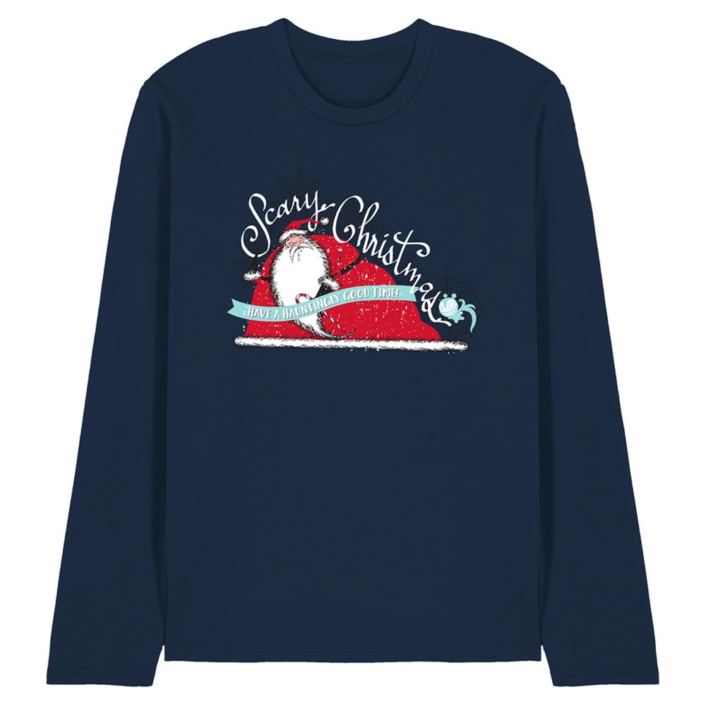Navy - Front - The Nightmare Before Christmas Unisex Adult Scary Long-Sleeved Christmas T-Shirt