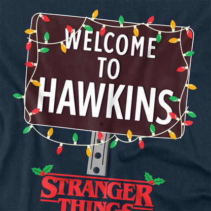 Navy - Side - Stranger Things Unisex Adult Welcome To Hawkins Long-Sleeved Christmas T-Shirt
