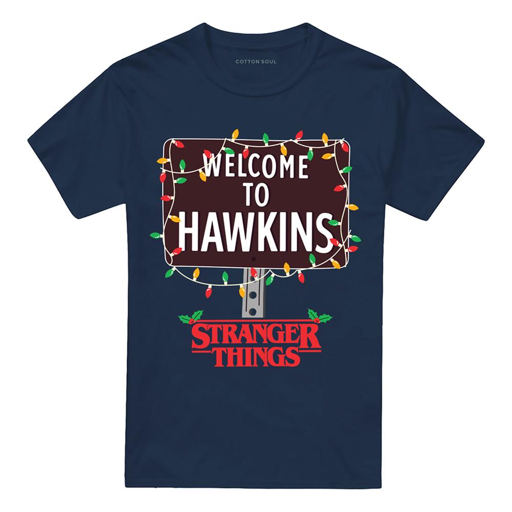 Navy - Front - Stranger Things Unisex Adult Welcome To Hawkins Christmas T-Shirt