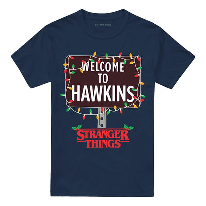 Navy - Front - Stranger Things Unisex Adult Welcome To Hawkins Christmas T-Shirt