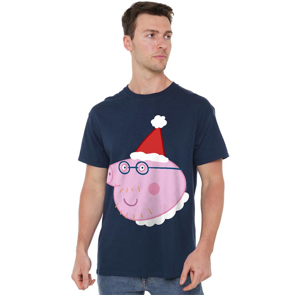 Navy - Lifestyle - Peppa Pig Unisex Adult Daddy Pig Santa Hat T-Shirt