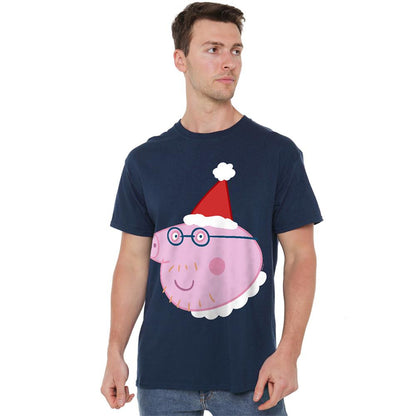 Navy - Lifestyle - Peppa Pig Unisex Adult Daddy Pig Santa Hat T-Shirt