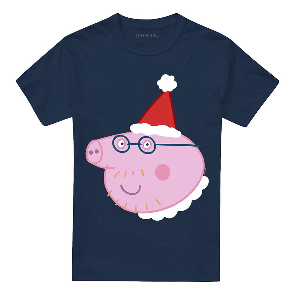 Navy - Front - Peppa Pig Unisex Adult Daddy Pig Santa Hat T-Shirt