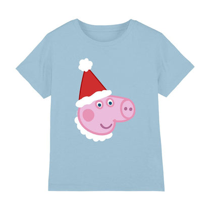 Light Blue - Front - Peppa Pig Childrens-Kids George Pig Santa Hat T-Shirt