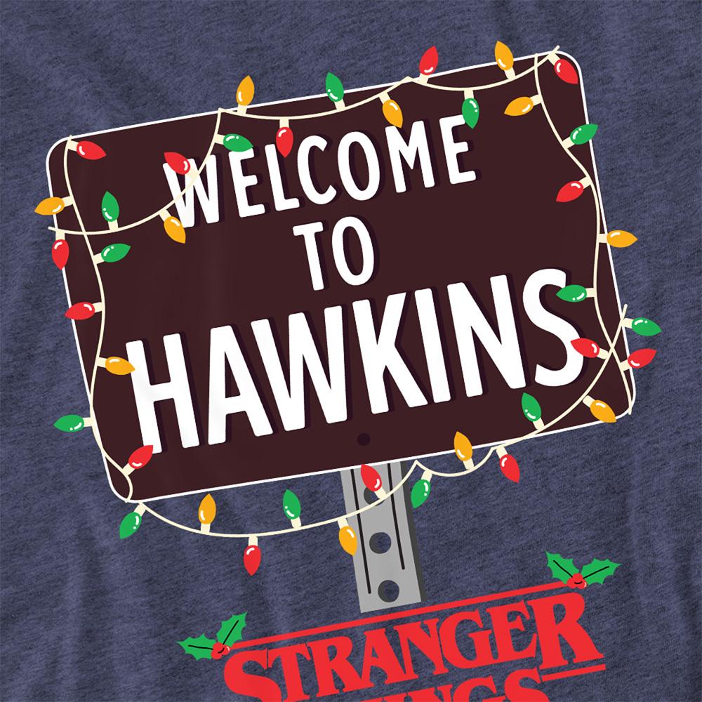 Navy - Side - Stranger Things Unisex Adult Welcome To Hawkins Heather Christmas T-Shirt
