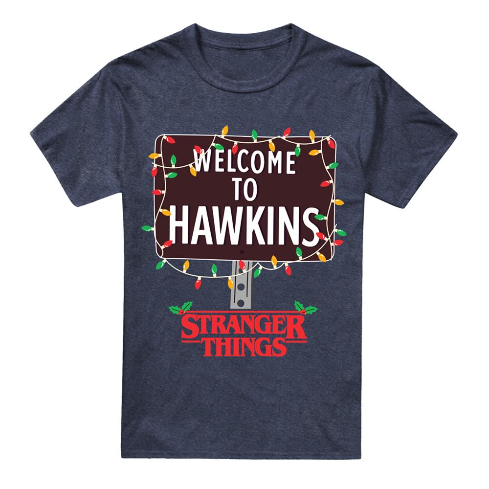 Navy - Front - Stranger Things Unisex Adult Welcome To Hawkins Heather Christmas T-Shirt