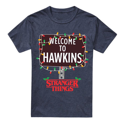 Navy - Front - Stranger Things Unisex Adult Welcome To Hawkins Heather Christmas T-Shirt