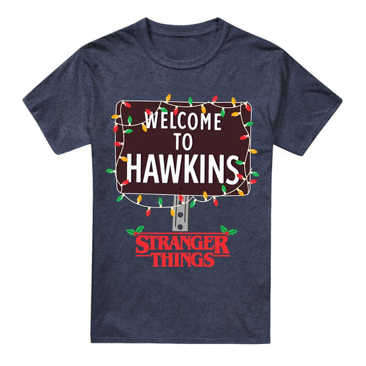 Navy - Front - Stranger Things Unisex Adult Welcome To Hawkins Heather Christmas T-Shirt