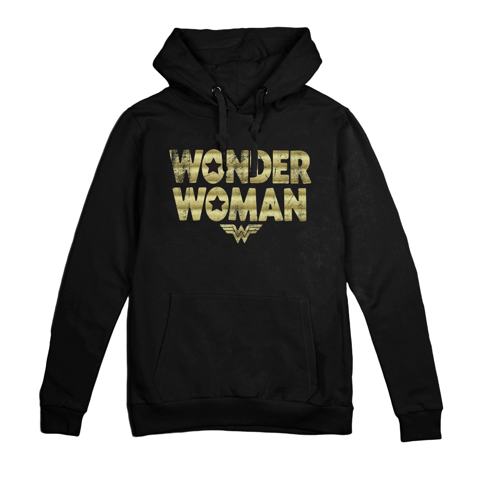 Black - Front - Wonder Woman Womens-Ladies Metallic Logo Hoodie
