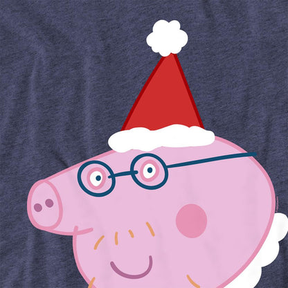Navy - Side - Peppa Pig Unisex Adult Daddy Pig Santa Hat Heather T-Shirt