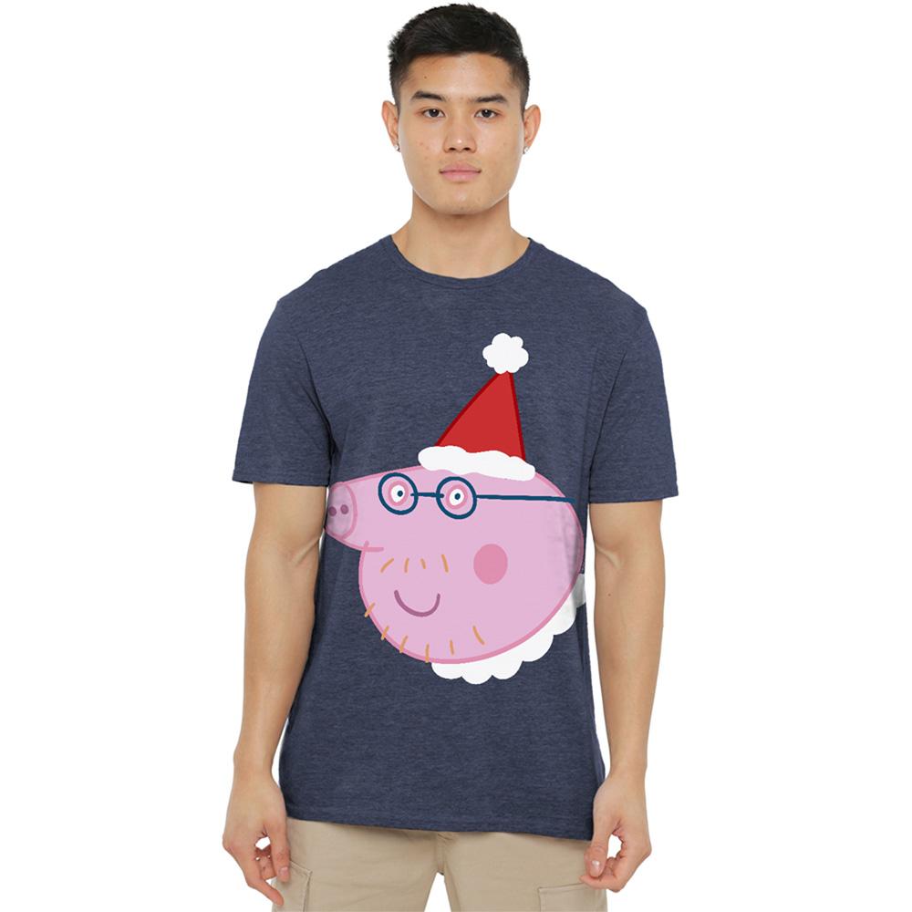 Navy - Lifestyle - Peppa Pig Unisex Adult Daddy Pig Santa Hat Heather T-Shirt