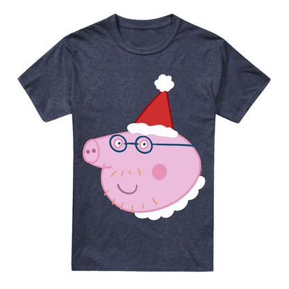 Navy - Front - Peppa Pig Unisex Adult Daddy Pig Santa Hat Heather T-Shirt