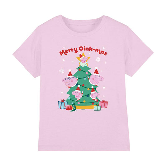 Pink - Front - Peppa Pig Childrens-Kids Merry Oinkmas T-Shirt