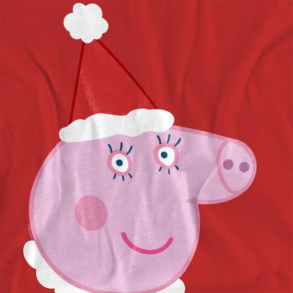 Red - Side - Peppa Pig Womens-Ladies Mummy Pig Santa Hat T-Shirt