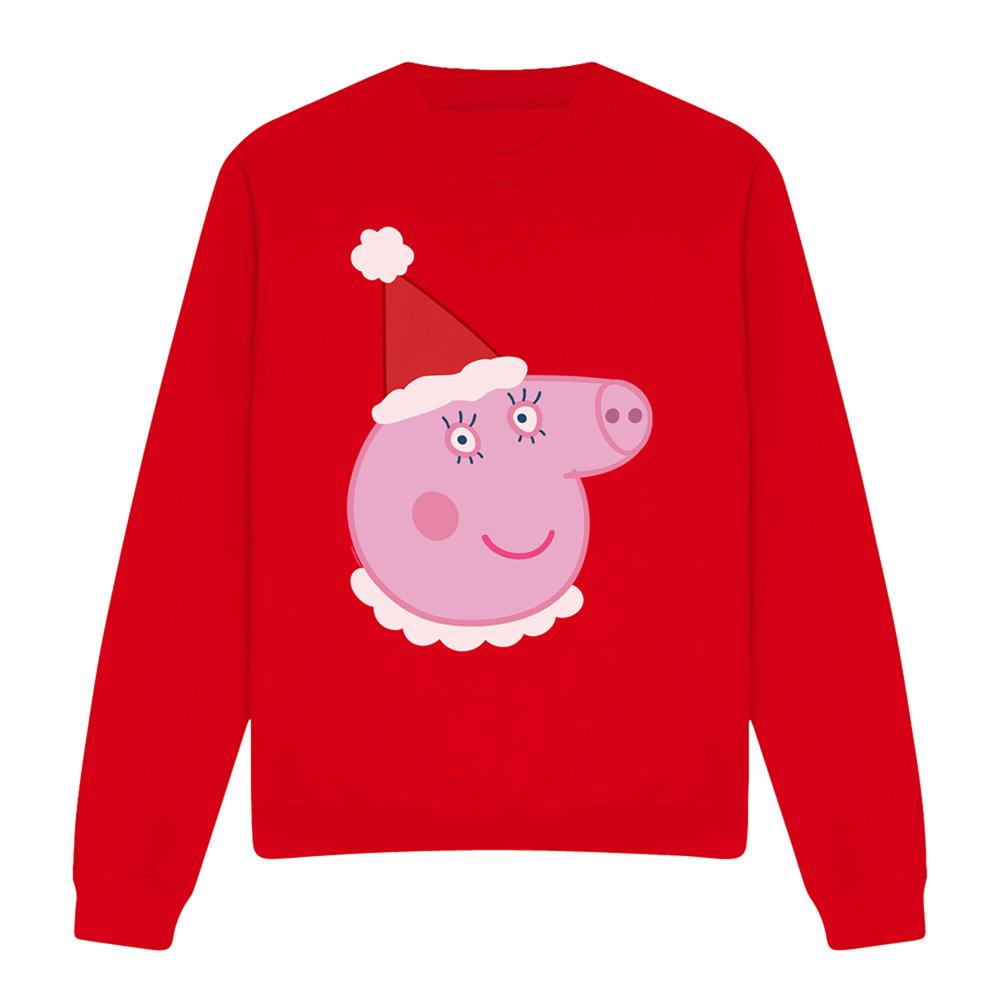 Red - Front - Peppa Pig Unisex Adult Mummy Pig Santa Hat Sweatshirt