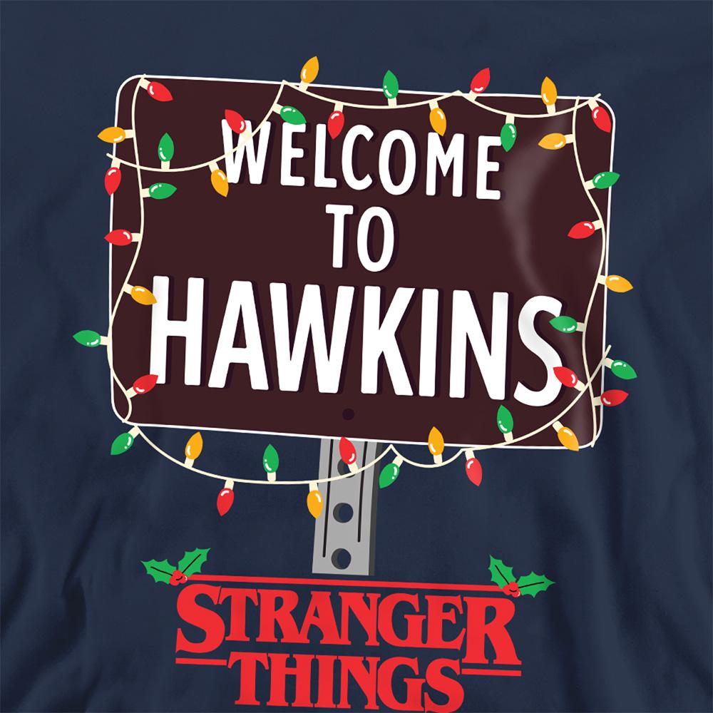 Navy - Side - Stranger Things Unisex Adult Welcome To Hawkins Christmas Sweatshirt