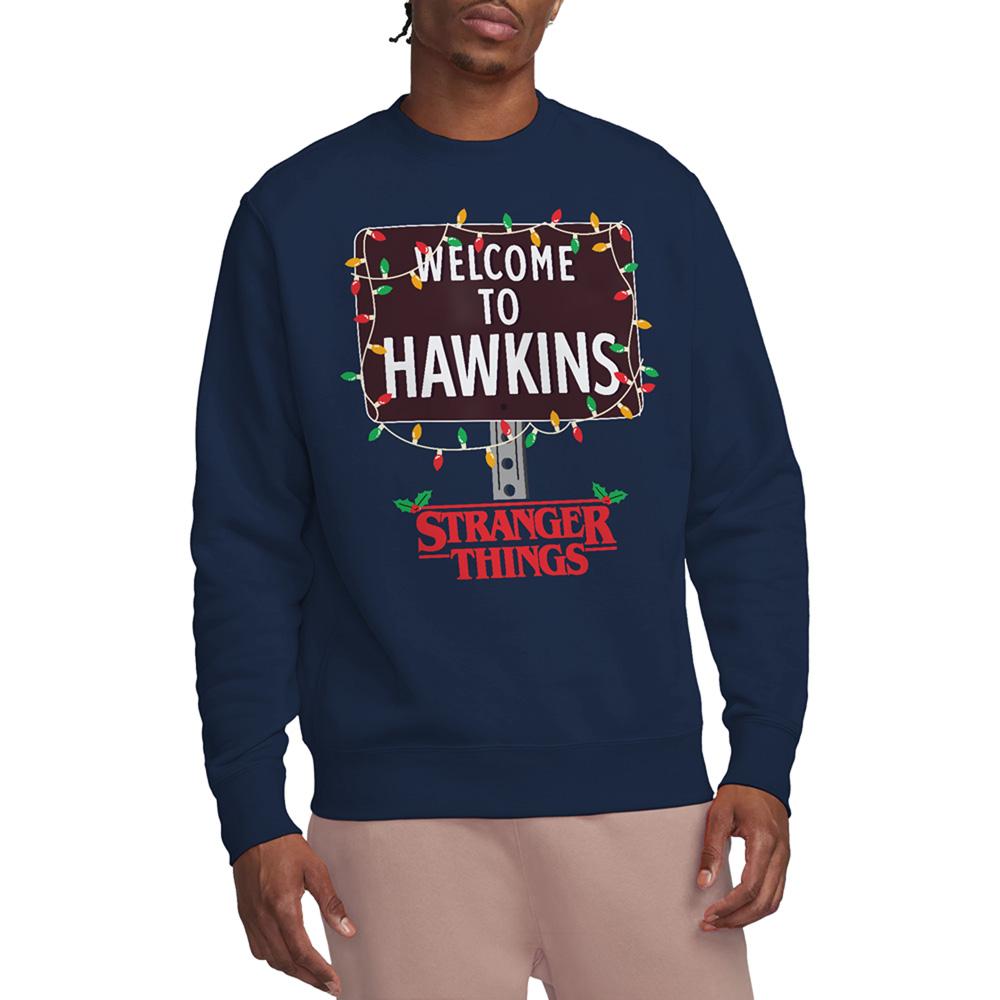 Navy - Pack Shot - Stranger Things Unisex Adult Welcome To Hawkins Christmas Sweatshirt