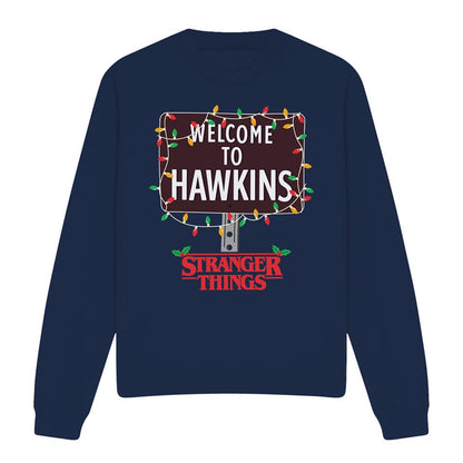 Navy - Front - Stranger Things Unisex Adult Welcome To Hawkins Christmas Sweatshirt