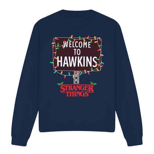 Navy - Front - Stranger Things Unisex Adult Welcome To Hawkins Christmas Sweatshirt