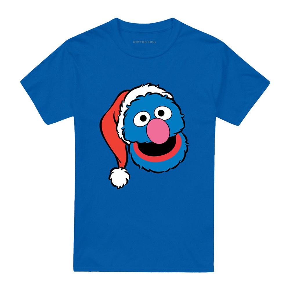 Royal Blue - Front - Sesame Street Unisex Adult Grover Santa Hat Christmas T-Shirt