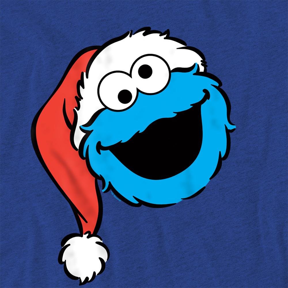 Royal Blue - Side - Sesame Street Unisex Adult Grover Santa Hat Heather Christmas T-Shirt