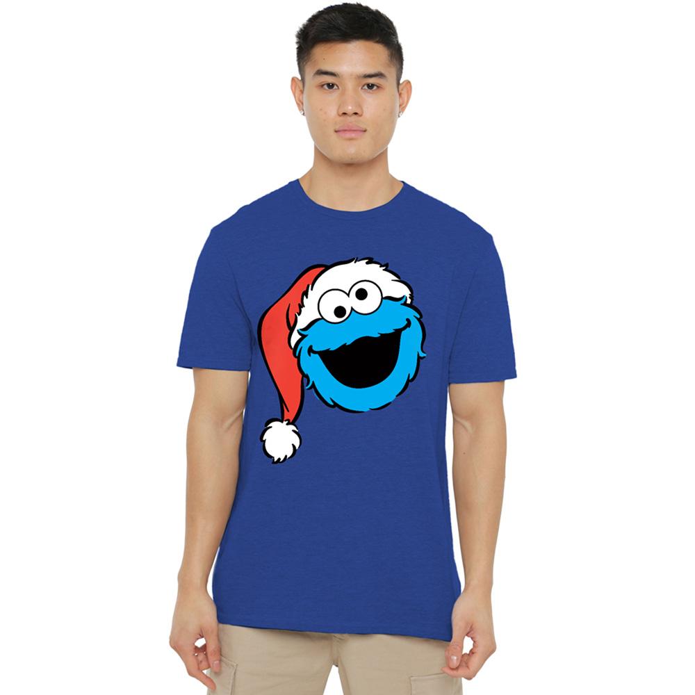 Royal Blue - Lifestyle - Sesame Street Unisex Adult Grover Santa Hat Heather Christmas T-Shirt
