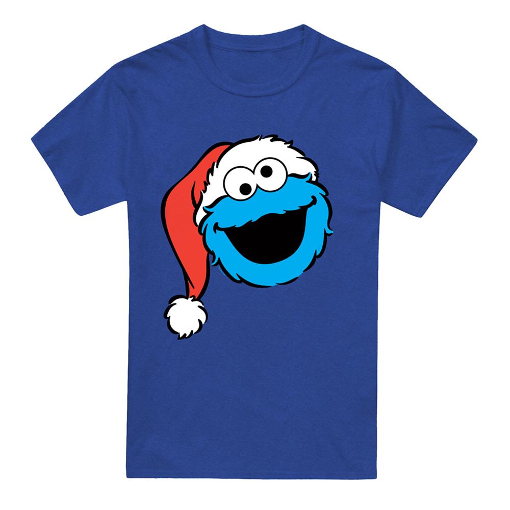 Royal Blue - Front - Sesame Street Unisex Adult Grover Santa Hat Heather Christmas T-Shirt