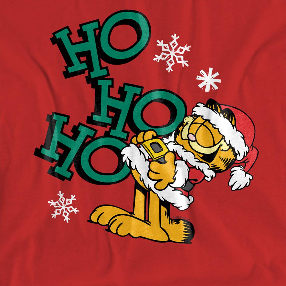 Red - Side - Garfield Womens-Ladies Ho Ho Ho Christmas T-Shirt