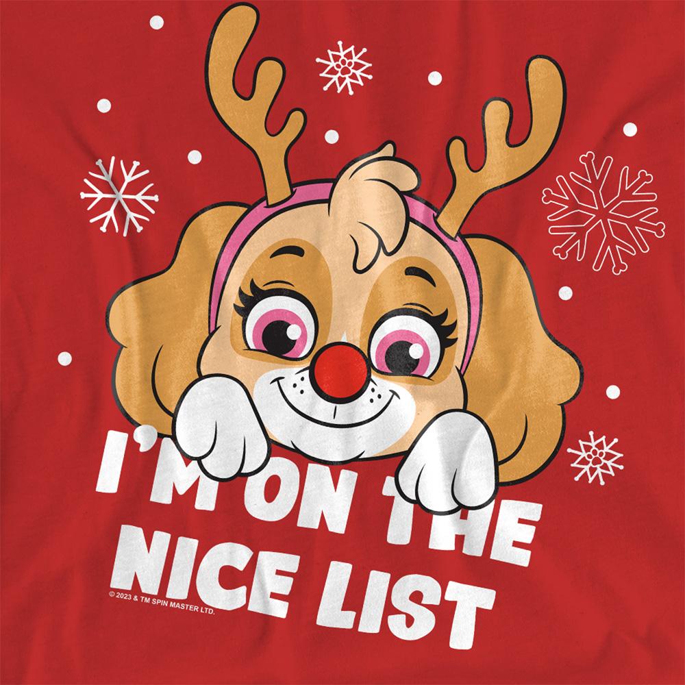 Red - Side - Paw Patrol Womens-Ladies Nice List Skye Christmas T-Shirt