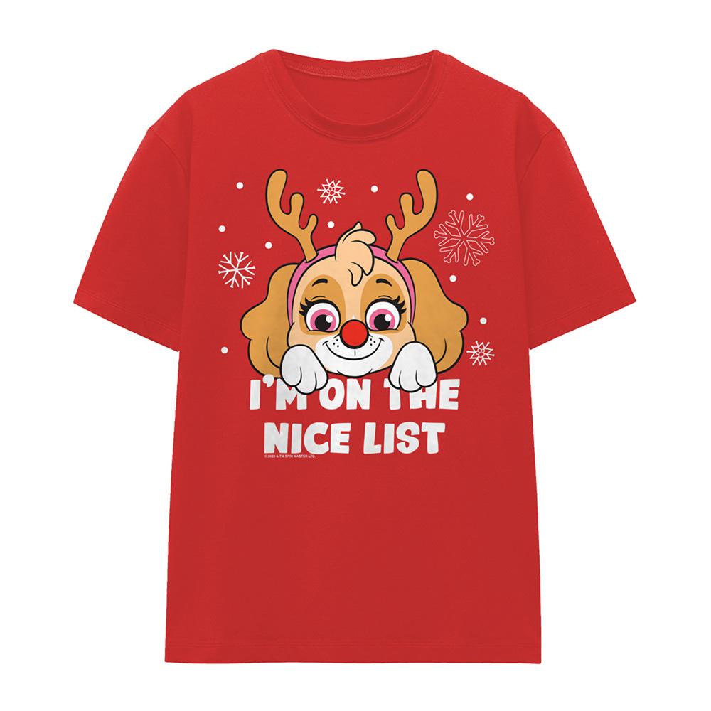 Red - Front - Paw Patrol Womens-Ladies Nice List Skye Christmas T-Shirt