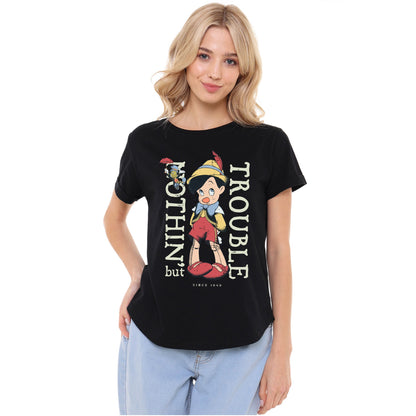 Black - Side - Pinocchio Womens-Ladies Trouble T-Shirt