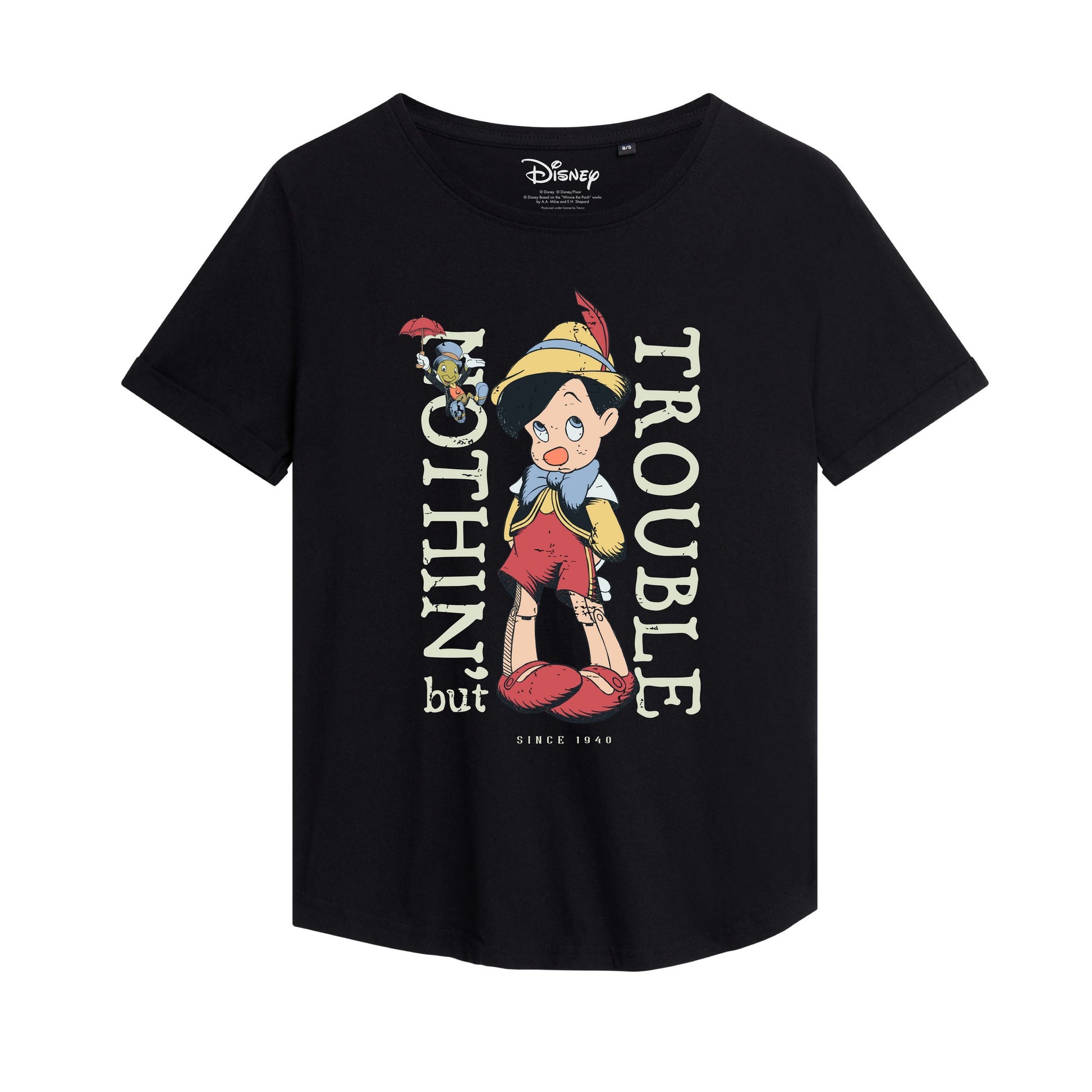 Black - Front - Pinocchio Womens-Ladies Trouble T-Shirt