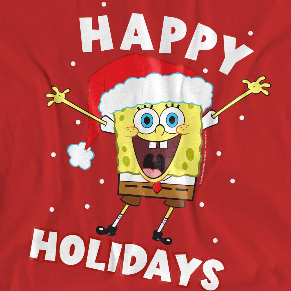 Red - Side - SpongeBob SquarePants Womens-Ladies Happy Holidays Christmas T-Shirt