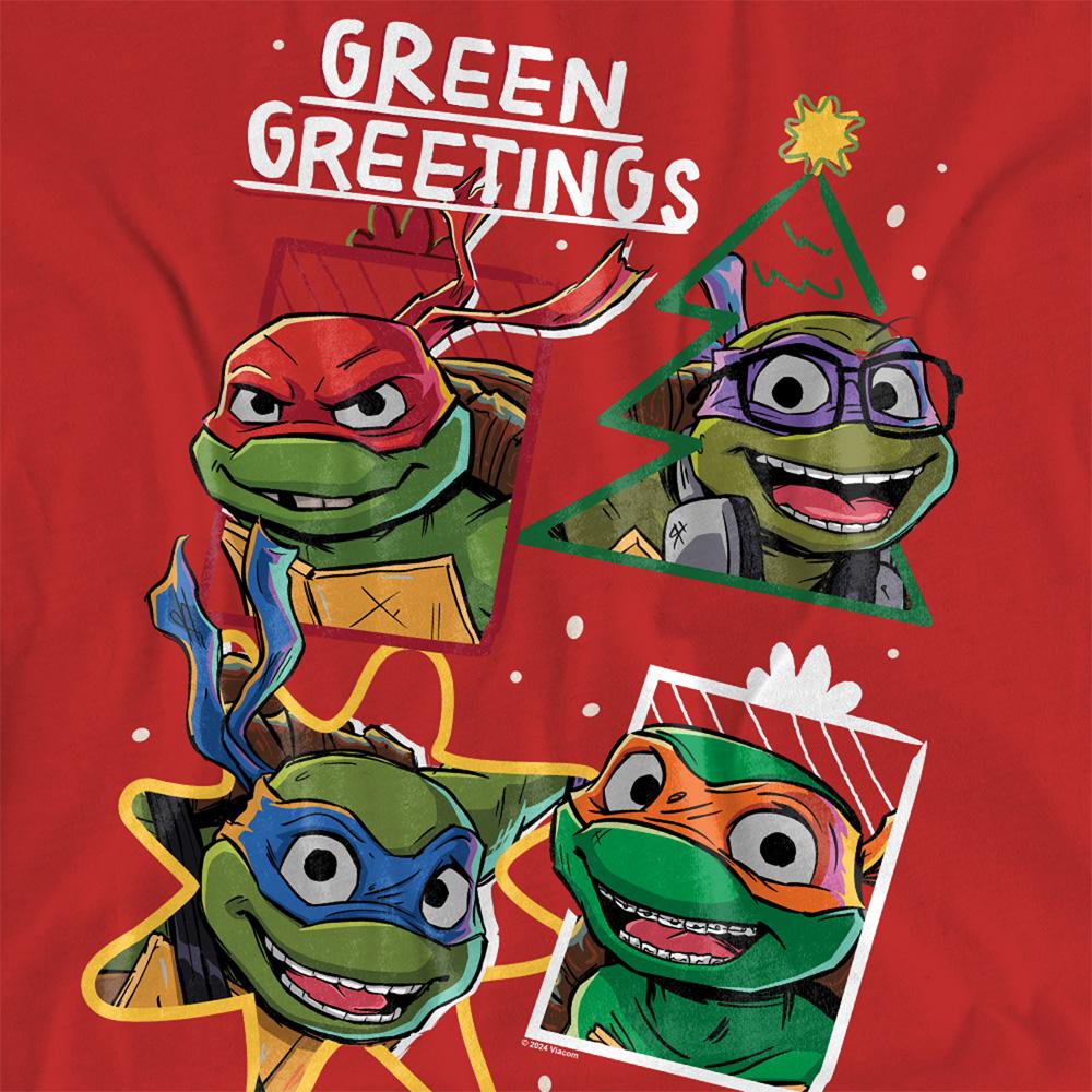 Red - Pack Shot - Teenage Mutant Ninja Turtles Womens-Ladies Green Greetings Christmas T-Shirt