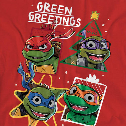 Red - Pack Shot - Teenage Mutant Ninja Turtles Womens-Ladies Green Greetings Christmas T-Shirt