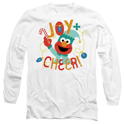 White - Front - Sesame Street Unisex Adult Joy And Cheer Elmo Long-Sleeved Christmas T-Shirt