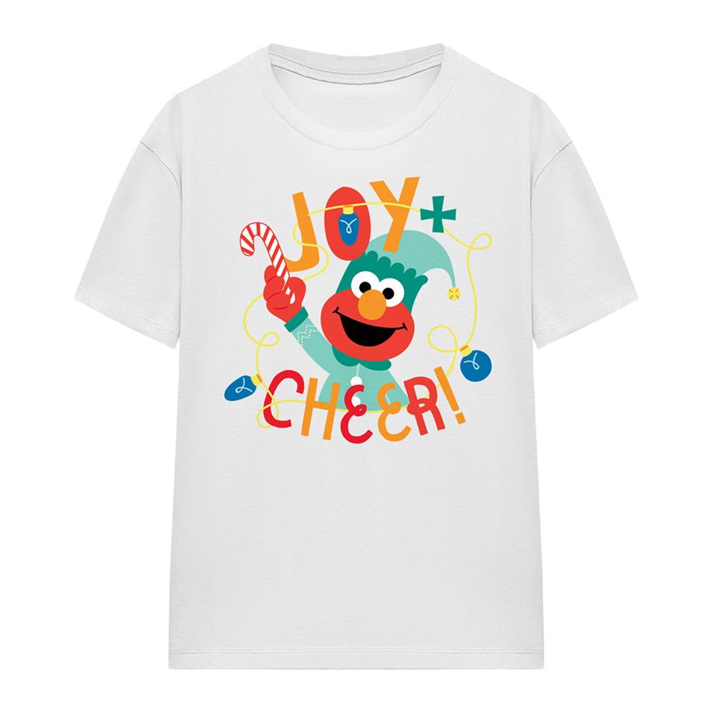 White - Front - Sesame Street Womens-Ladies Joy And Cheer With Elmo Christmas T-Shirt