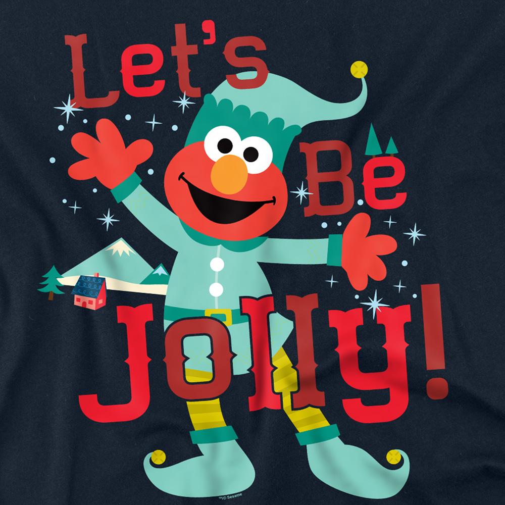 Navy - Side - Sesame Street Unisex Adult Let´s Be Jolly Elmo Elf Long-Sleeved Christmas T-Shirt