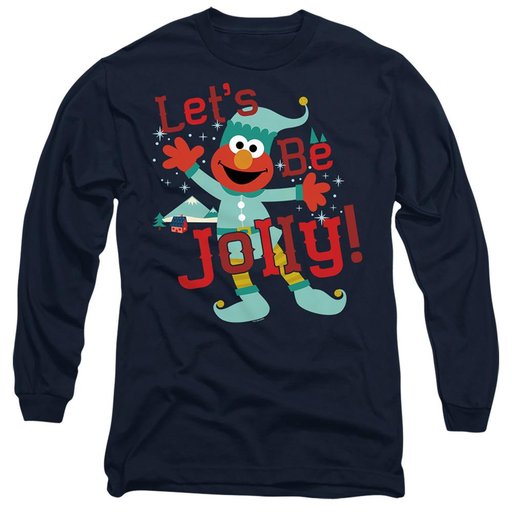 Navy - Front - Sesame Street Unisex Adult Let´s Be Jolly Elmo Elf Long-Sleeved Christmas T-Shirt