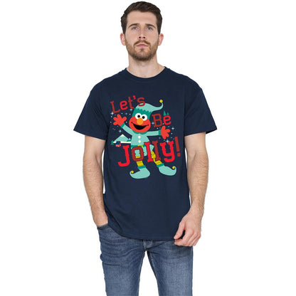 Navy - Side - Sesame Street Unisex Adult Let´s Be Jolly Elmo Elf Christmas T-Shirt