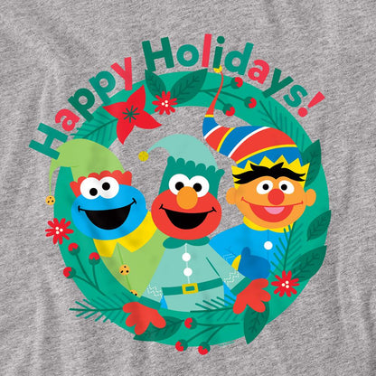 Athletic Heather - Side - Sesame Street Unisex Adult Happy Holidays Elf Heather Christmas T-Shirt