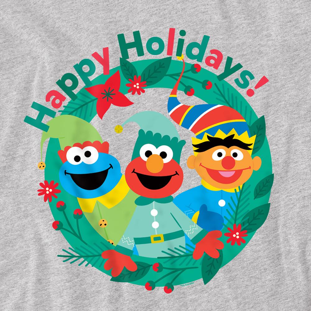 Athletic Heather - Pack Shot - Sesame Street Unisex Adult Happy Holidays Elf Heather Christmas T-Shirt