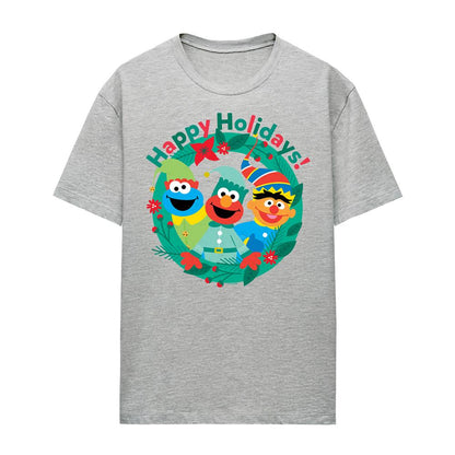 Athletic Heather - Front - Sesame Street Womens-Ladies Happy Holidays Elf Heather Christmas T-Shirt