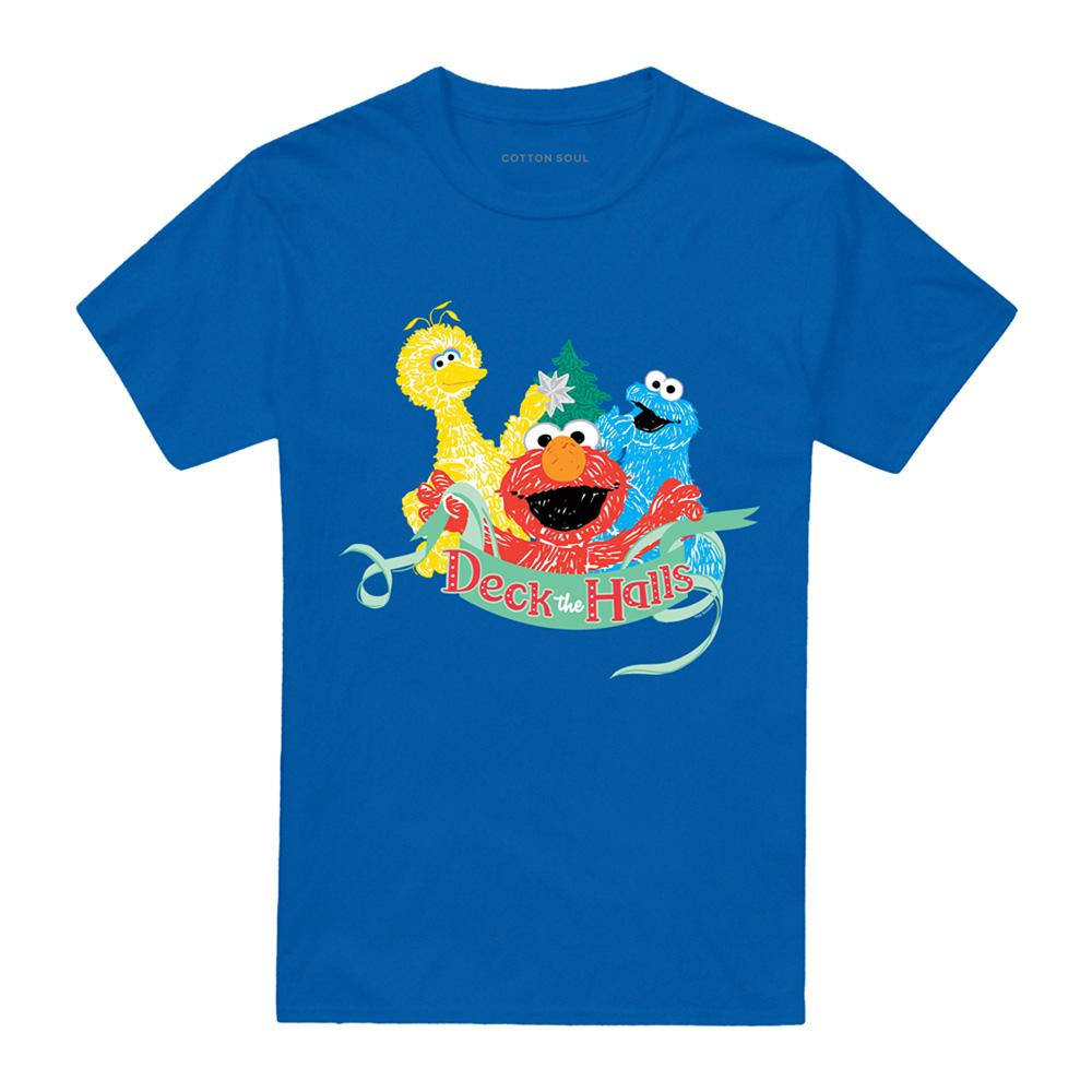 Royal Blue - Front - Sesame Street Unisex Adult Deck The Halls Christmas T-Shirt