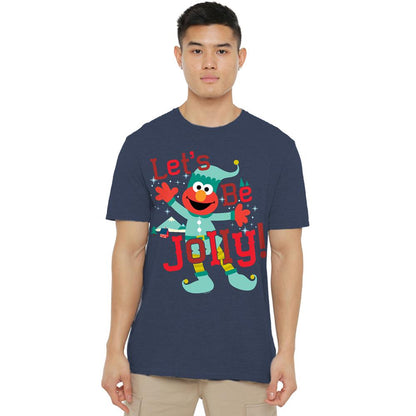 Blue - Side - Sesame Street Unisex Adult Deck The Halls Heather Christmas T-Shirt
